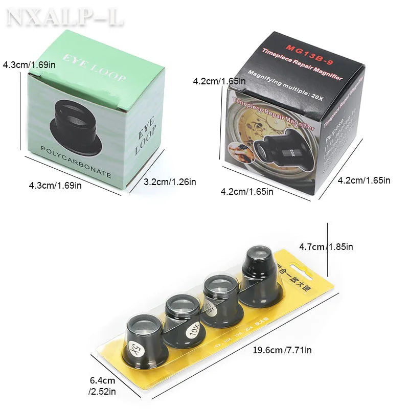 4/Set 3X 5X 10X 15X 20X Eyeglass Magnifier Eye Loupe Lens Portable Eyepiece Process Operation for Watchmaker Watch Repair Tools