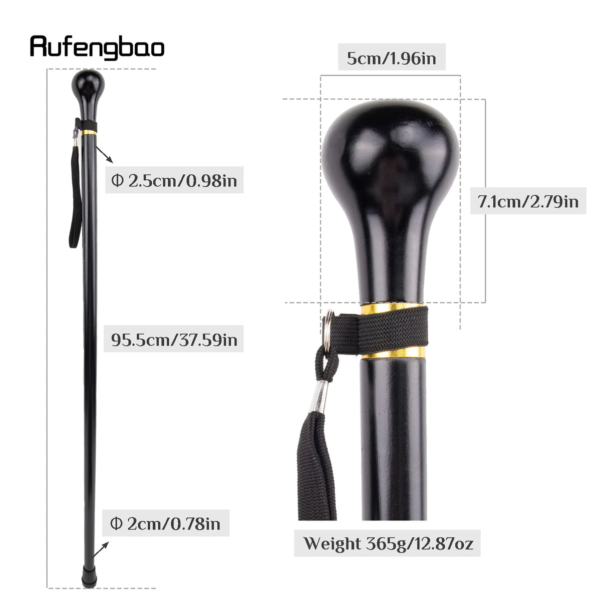 Black Round Wooden Traditional Fashion Walking Stick Decorative Cospaly Party Wood Walking Cane Halloween Mace Wand Crosier 95cm