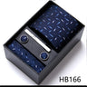 Brand Wholesale Tie Pocket Squares Cufflink Set Necktie Blue Striped Man Wedding Accessories Fit Workplace Holiday Gift Box