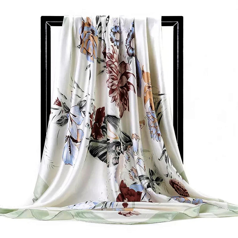 Print Bandannas Fashion Flower Shawls Four Seasons Colour Headcloth Popular 90X90CM Silk Scarves 2022 Luxury Sunscreen Kerchief