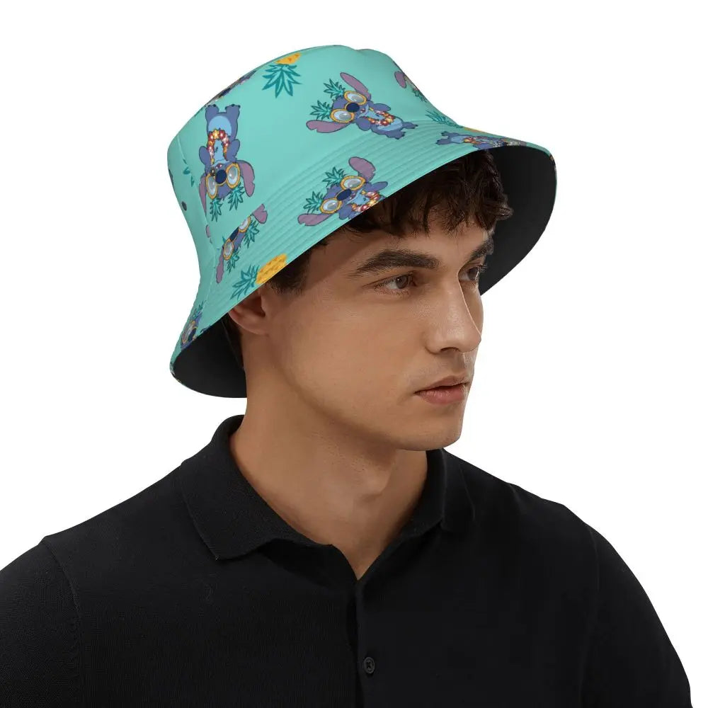 Unisex Kawaii Bucket Hats Funny Stitch Cartoon Accessories Bob Hat For Beach Headwear Lightweight