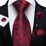 4Pcs Pink Paisley Folral Men Tie Pocket Square Cufflinks Brooch Pin for Wedding Party Groom Accessories 8cm Necktie Gift