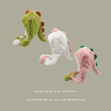 Moving Ears Up Cartoon Cosplay Beanies Skullies Caps Kawaii Keep Warm Dinosaur Winter Hats for Kids Fleece-Lined Cold-proof Hat