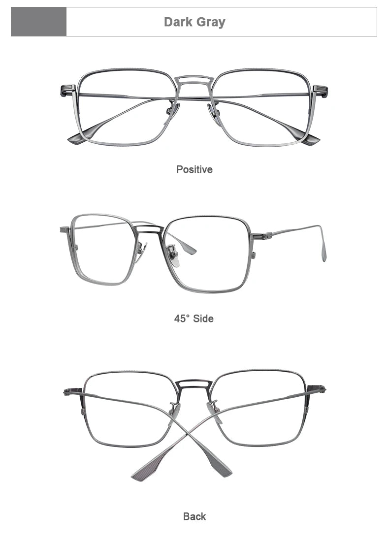 American Design Men Square Frames Handmade Retro Pure Titanium Glasses Thick Edges Business Eyeglasses Suitable for Large Faces