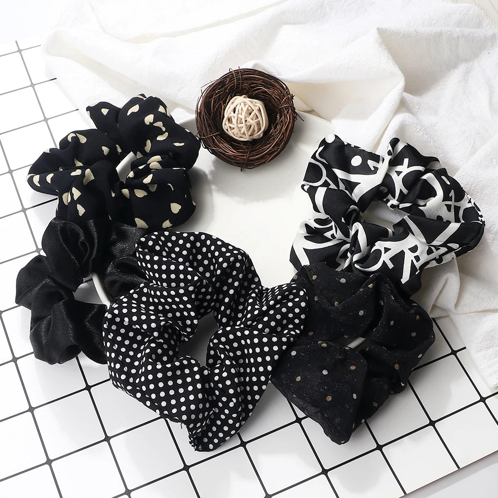 3/5PCS Black White Elastic Hair Bands for Girls Simple Basic Headband Women Rubber Band Hair Accessories Holder Scrunchies Gifts