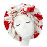 Soft Silky Print Satin Bonnet for Women Large Nightcap with Long Satin Ribbon Tie Band Bonnet Adjustable Wide Band Head Wrap Hat