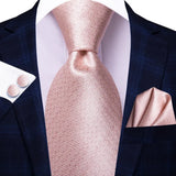 Hi-Tie 100% Silk Classic Men's Wedding Coral Pink Red Peach Tie Pocket Square Cufflinks Set Rose Ties for Men Solid Paisley Ties