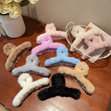 New Winter Faux Fur Hair Claw for Women Elegant Acrylic Crab Barrette Hairpin Girl-Hair Furry Headwear Hair Claw Clip