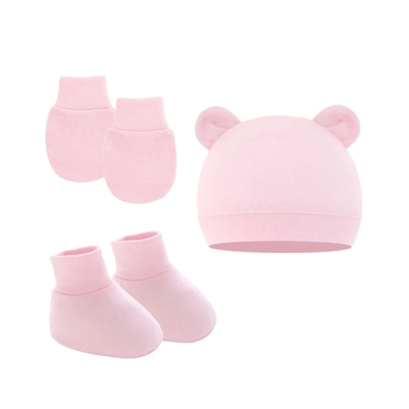 Newborn Hat+Gloves+Socks Set for Baby Boy Girl Cotton Baby Beanie Fall Casual Photography Props Soft Headwear Infant Nightcap