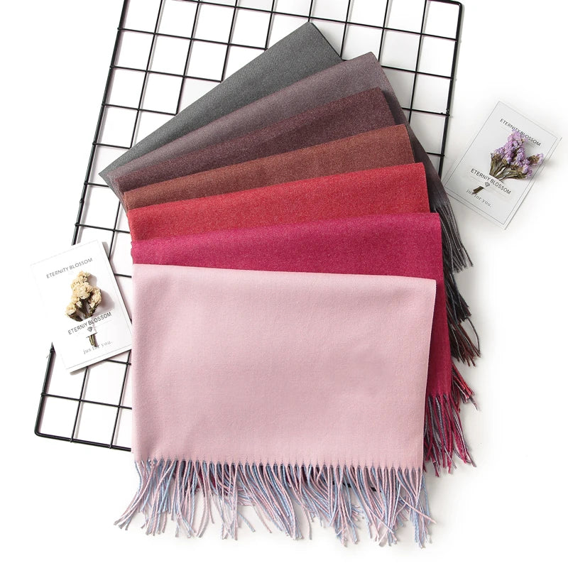 2022 Winter Women Scarf Fashion Solid Soft Cashmere Scarves for Lady Pashmina Shawls Wrap Blanket Bandana Female Foulard Tassel