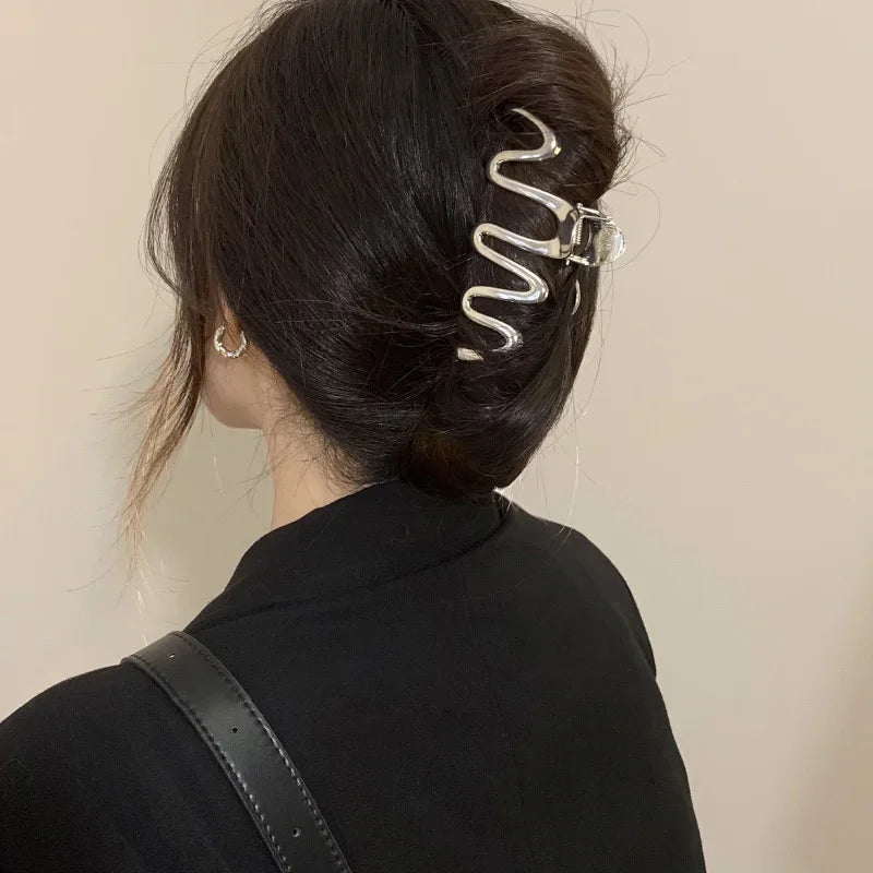 New Punk Geometric Metal Gold Silver Simple Hair Clip Claw for Women Trendy Large Crab Catches Clamp Korea Headwear Accessories