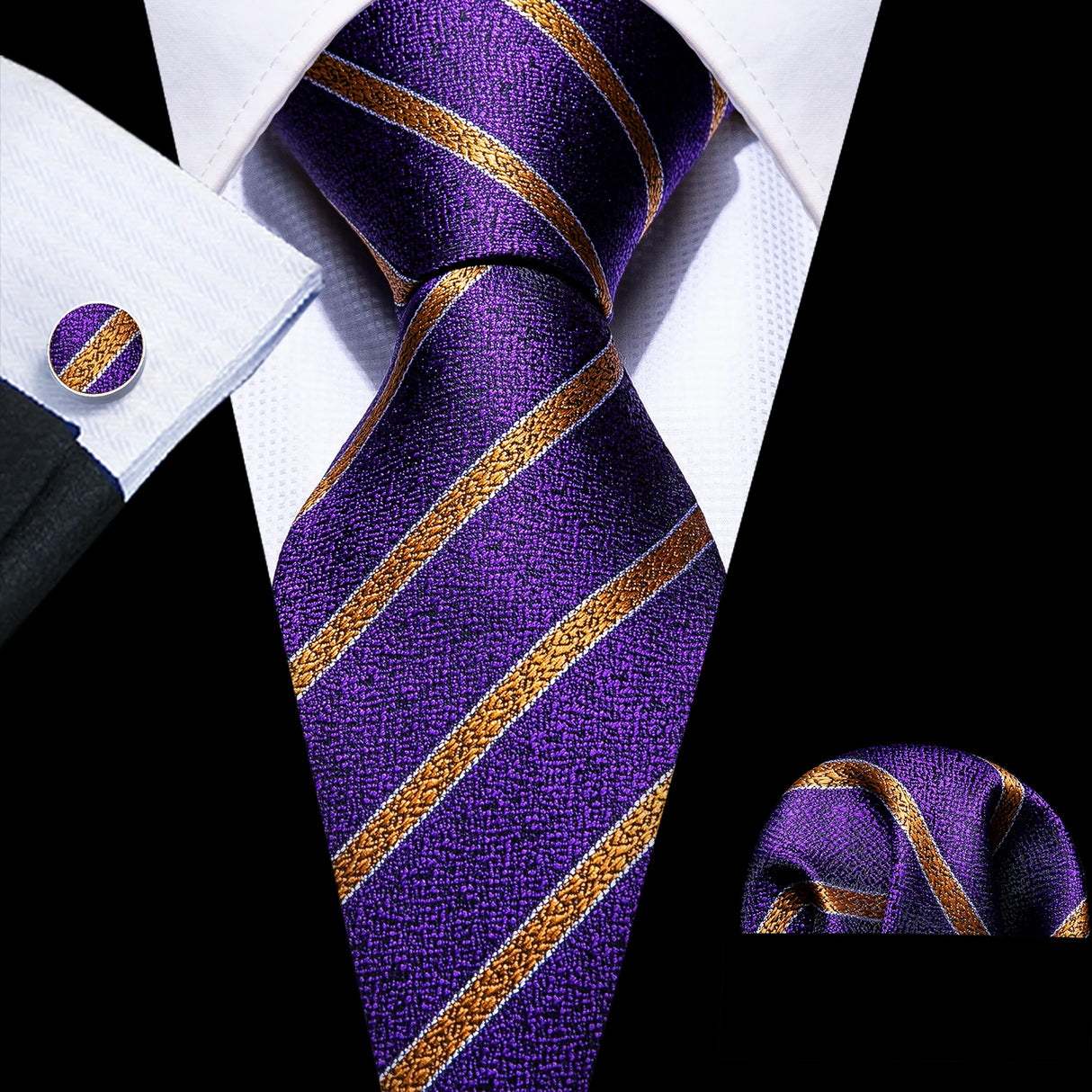 Barry.Wang Purple Lilac Lavender Silk Mens Tie Handkerchief Cufflink Set Jacquard Floral Necktie for Male Wedding Business Party