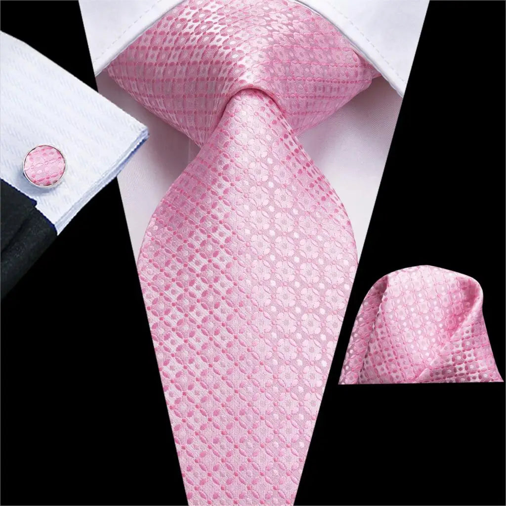 Hi-Tie Solid Rose Pink Coral Paisley Mens Silk Wedding Tie Fashion Design Necktie For Men Quality Hanky Cufflink Business Party