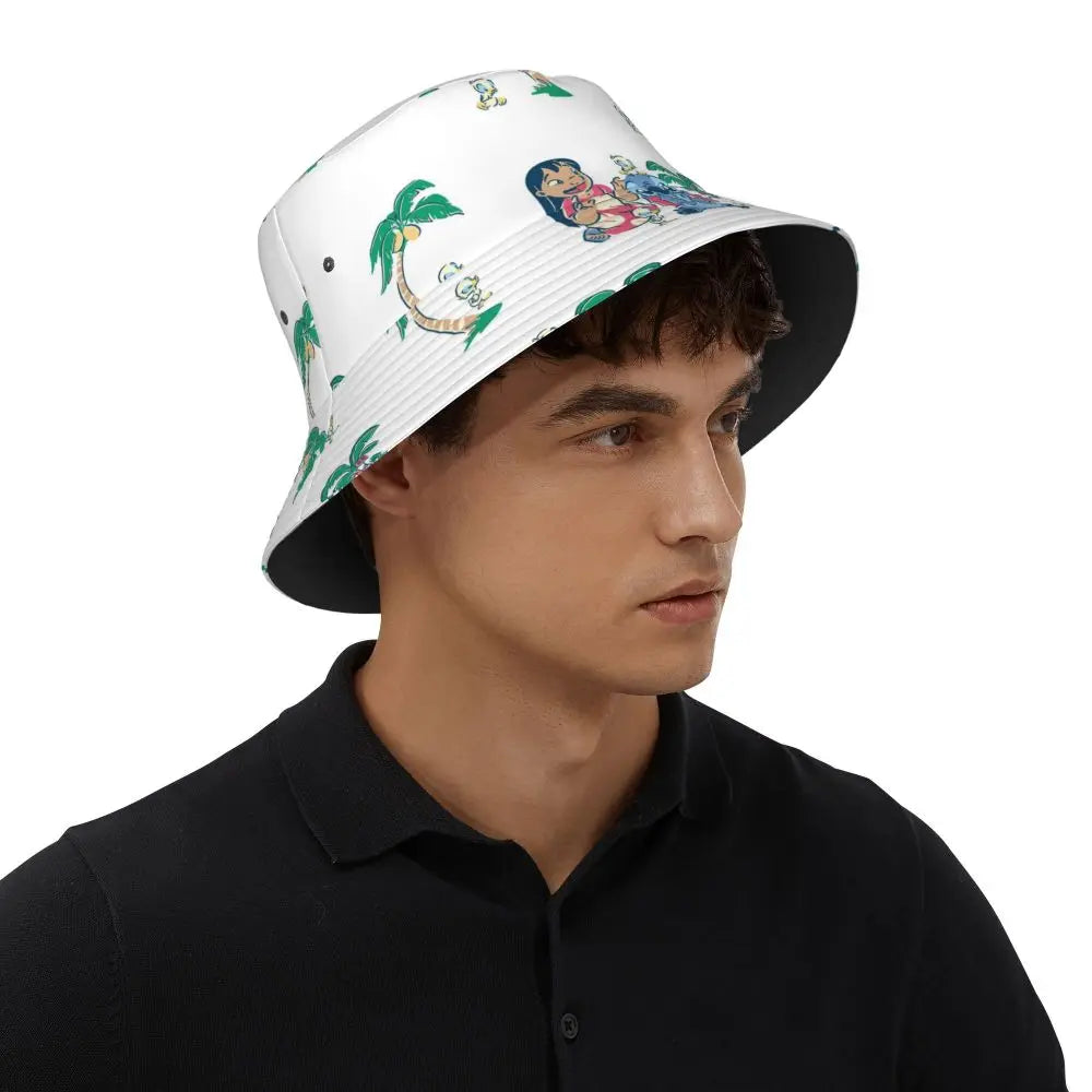 Unisex Kawaii Bucket Hats Funny Stitch Cartoon Accessories Bob Hat For Beach Headwear Lightweight