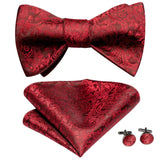 Hi-Tie Silk Mens Self Bow Tie Hanky Cufflinks Set Blue Red Gold Black White Male Jacquard Butterfly Knot Bowtie Wedding Business