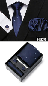 Gravatas For Men Newest design Silk Tie Handkerchief Cufflink Set Necktie Box Striped Blue Office