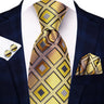 2022 New Design Yellow Gold Paisley Fashion Brand Tie for Men Wedding Party Necktie Handky Cufflinks Gift Wholesale Hi-Tie