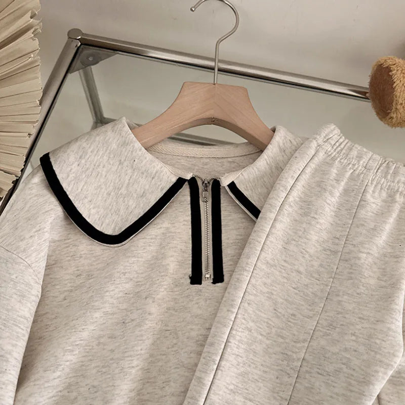 Ensemble deux pièces décontracté pour fille, style coréen, printemps-automne, col poupée, sweat à capuche et pantalon à manches longues, 3-7 ans