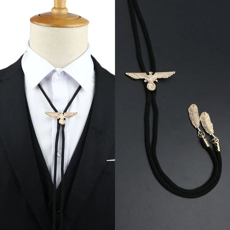 Vintage Bolo Tie Shirt Chain Cowboy Jazz Alloy Men Women Leather Rope Long Necklace Imitation Obsidian Sweater Chain Men Accesso