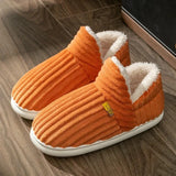 Winter Couple Style Concise Stripes Wrap Heels Plush Slippers Ladies' Non-slip Soft Warm Flip Flops Men Home Casual Cotton Shoes