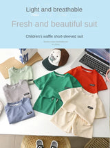 2Pcs Fashion Children Short Sleeve Shorts Sets Summer Kids Clothes Boy Girl Baby Cotton Tee Pant Outfits Soild Color Tracksuits