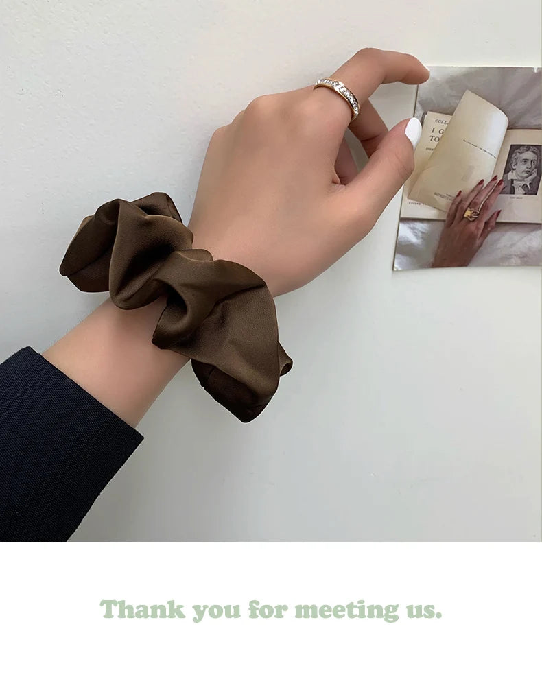 Korean Woman Big Elegant Silk Elastics Hair Band Girls Solid Color Scrunchies Hair Ties Ladies Ponytail Hold Hair Accessories