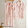 Fashion Print Flower 2PCS Pajamas Set Women Sleepwear Spring Summer Trouser Suits Lounge Wear Loose Satin Homewear Pijamas Suit