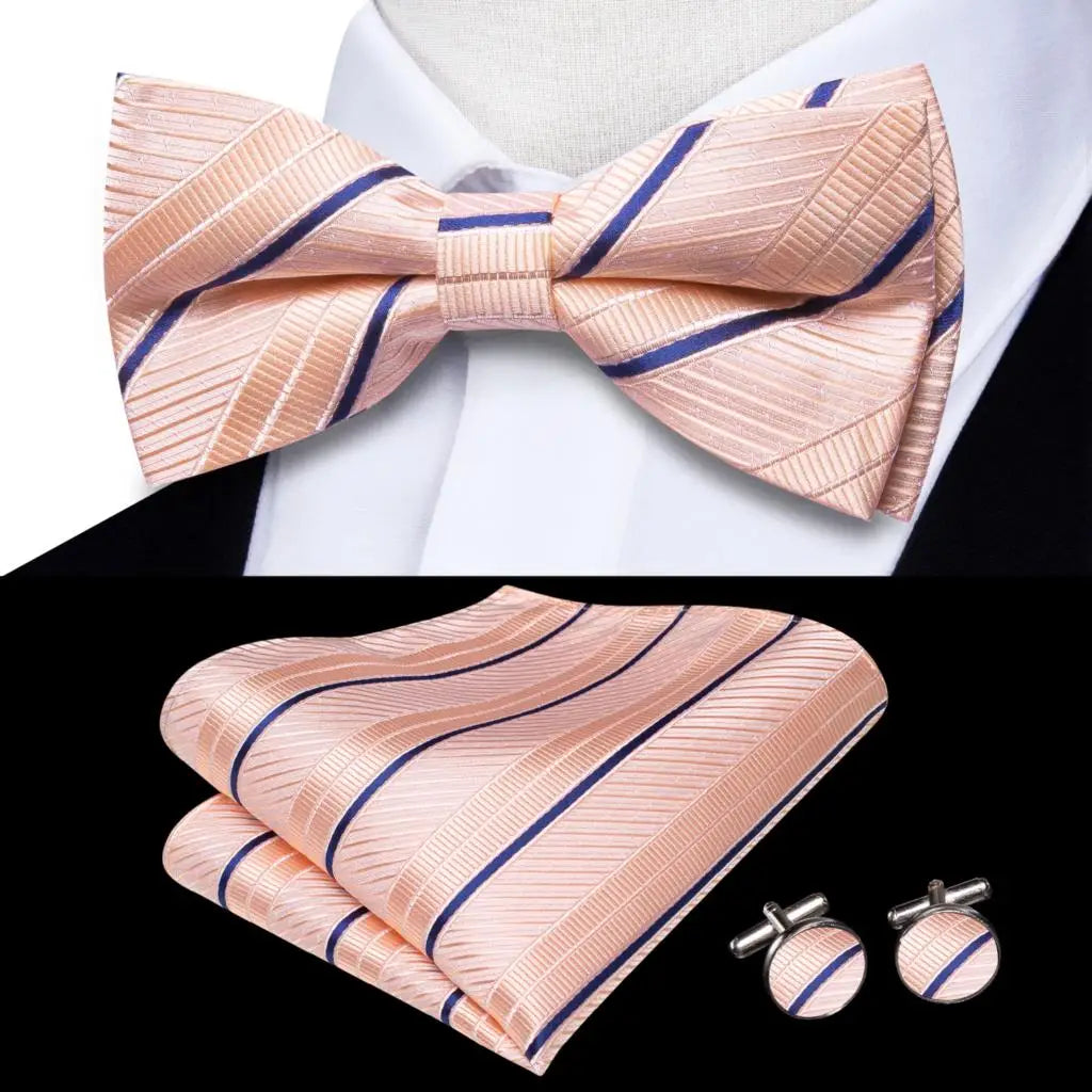 Dropshipping Solid Silk Mens Bow Tie Hanky Cufflinks Set Pre-tied Butterfly Knot Bowtie Wholesale for Male Wedding Business