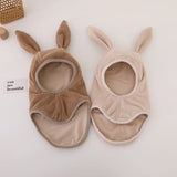 Winter Warm Rabbit Ear Baby One-Piece Hat Kids Ear Protection Cap Boy Girl Outdoor Windproof Hood Beanies Plush Balaclava Hat