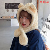 1Pc Cute Bear Ear Hat Scarf Gloves 3-in-1 Winter Warm Hedging Cap Women Windproof Plush Hat Scarf