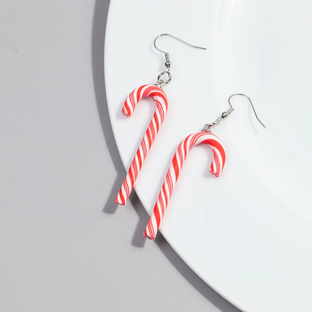 1 Pair Candy Cane Earrings Ladies Girls Christmas Ornaments Accessories Jewelry Gifts