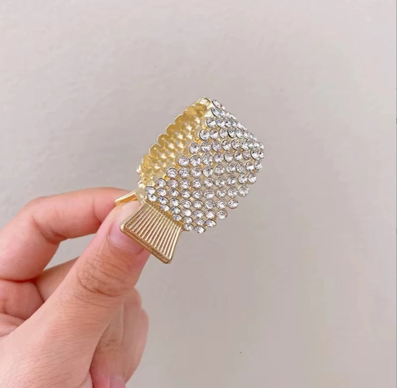 Pince à cheveux tendance en métal avec perles et strass pour femmes et filles, mini support pour queue de cheval haute, pinces à cheveux en cristal, élégante, pour fête