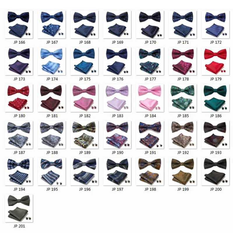 HUISHI Classic Blue Bowties For Men  Paisley Floral Bow Tie Pocket Square Cufflinks Suit Set Wedding Party Plaid Solid Butterfly