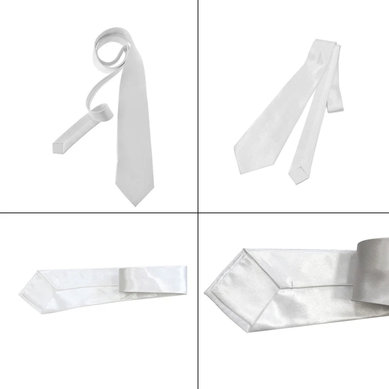 Men Blank Sublimation Tie Solid Color White DIY Heat Transfer Polyester Silky Necktie for Formal Wedding Party Business