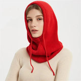 Winter Womens Hats Unisex Knitted Hooded Neck Collar Cap Beanie For Men & Women Drawstring One-Piece Hats Warmer Balaclava Cap