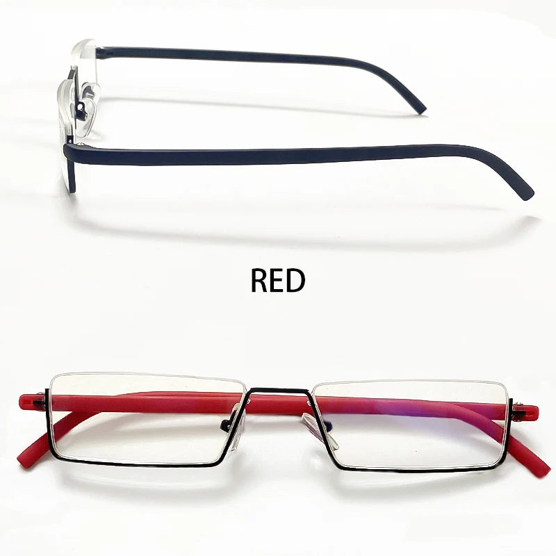 Men Women Metal Blue Light Blocking Reading Glasses with Case TR90 Half Frame HD Prescription Eyewear Presbyopia Diopter