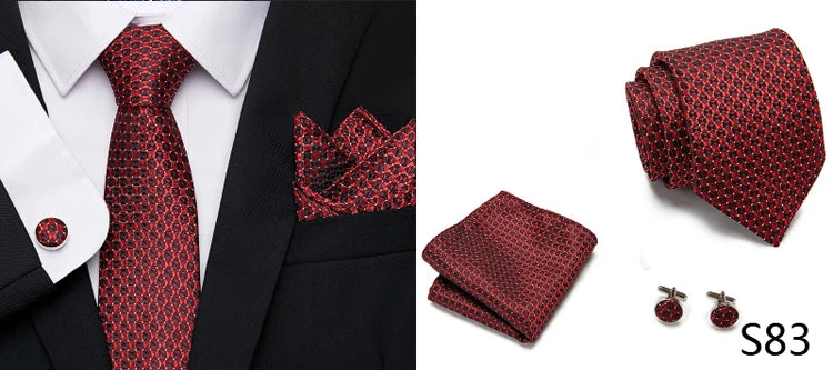 Luxury Tie Handkerchief Pocket Squares Cufflink Set Necktie For Men Blue Red Clothing Accessories