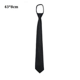 Pre-Tie Zipper Necktie Men Women Slim Narrow Neck Tie Retro Color Safety Clip Tie Business Funeral Butler Matte Black Tie