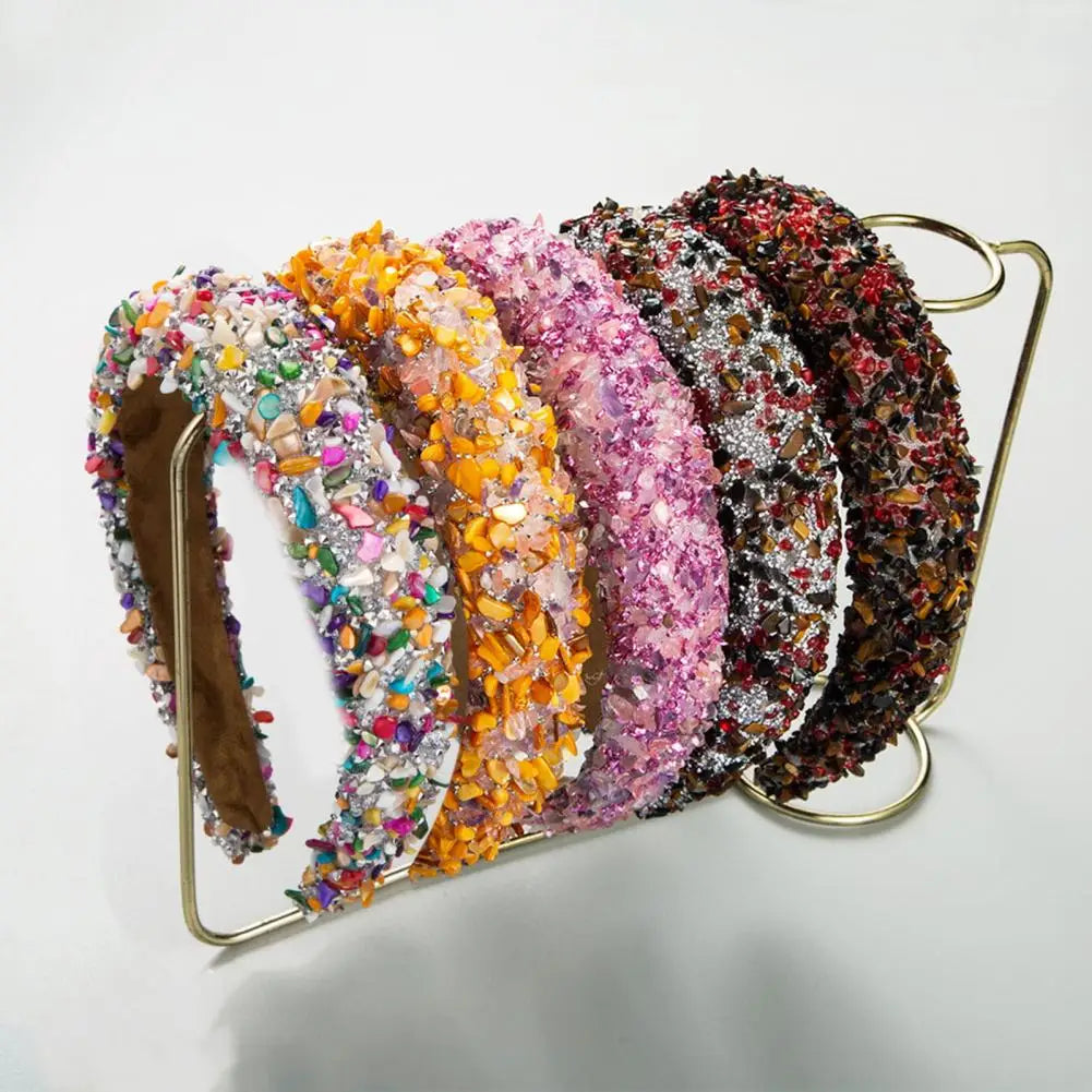 Women Headband Artificial Crystal Embellished Wide Band Headwear Elastic Anti-slip Luxury Fashion Ladies Hair Hoop Accessories 