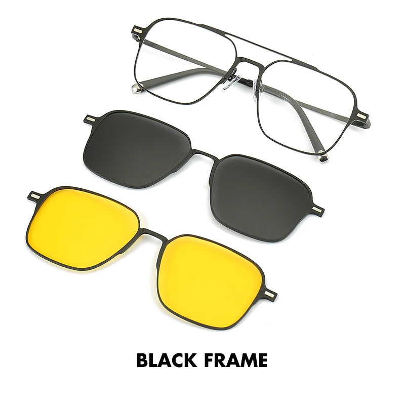 Titanium 3 In 1 New Trend Magnet Glasses Frame With Clip On Glasses Polarized Sunglasses For Men Women Optical Computer glasses