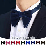 Mens Oversized Bow Tie Solid Velvet Bowtie Wedding Party Tuxedo Adjustable Necktie Big Bow Tie