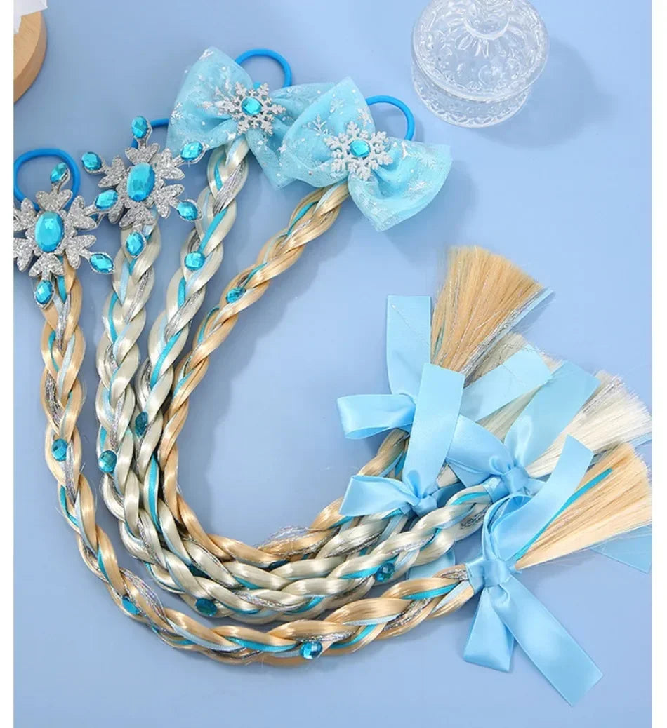 Girls Snowflake Hair Bow Kids Rainbow Hair Tie Princess Accessories Toddler Snowflake Elastics Baby Accessories Hair Bands Braid