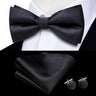 Hi-Tie Striped Black Red Mens Bow Tie Hankerchief Cufflink Pre-tied Silk Butterfly Knot Bowtie for Male Business Party Wholesale