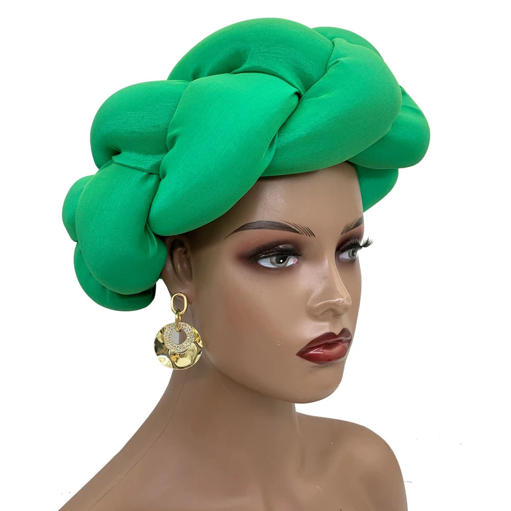 Exaggerated Big Braid Head Band African Raw Silk Turban Cap for Women Nigeria Wedding Party Headpiece Female Headband