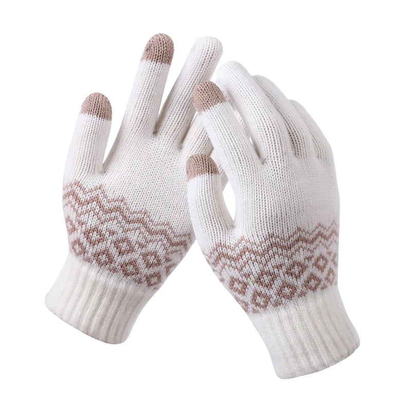 Patterned knitted gloves for men and women for adults