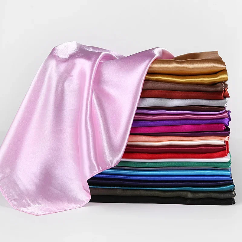 Fashion Hijab Scarves For Women Silk Satin Hair Scarf Female Solid Colors Kerchief 90*90cm Square Shawls Neck Scarfs For Ladies