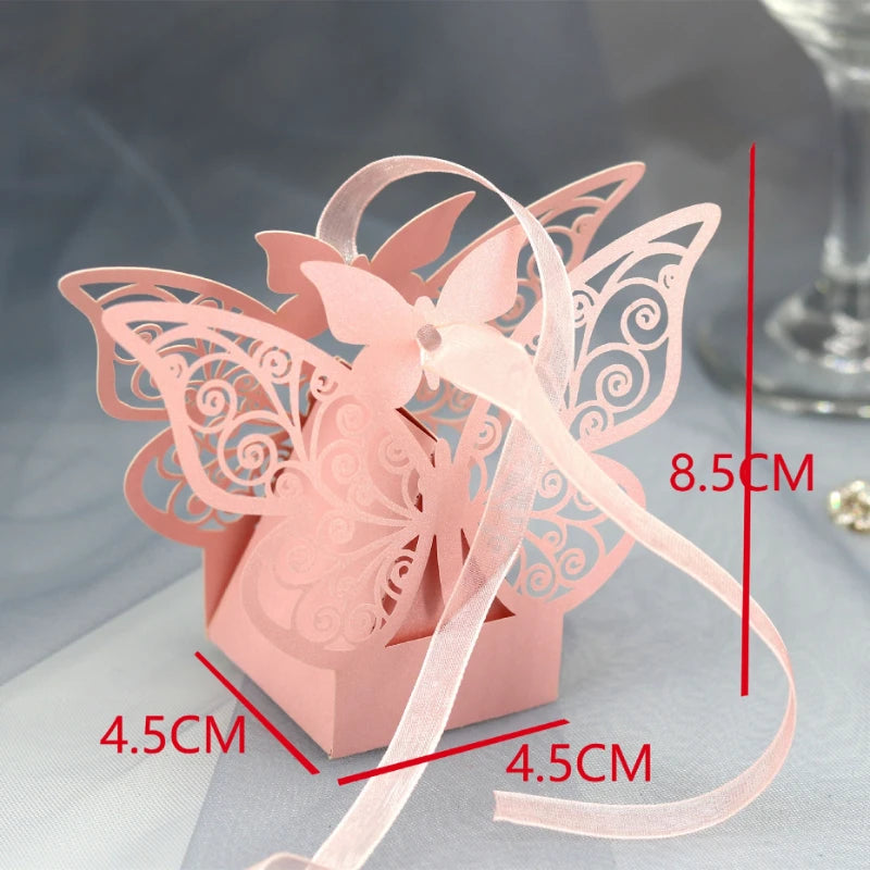 10/50/100pcs Butterfly Gift Boxes Wholesale Candy Favors Packaging with Ribbons for Baby Shower Wedding Birthday Party Supplies