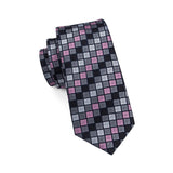 Hi-Tie Designer Grey Plaid Novelty Silk Wedding Tie For Men Handky Cufflink Gift Mens Necktie Fashion Business Party Dropshiping