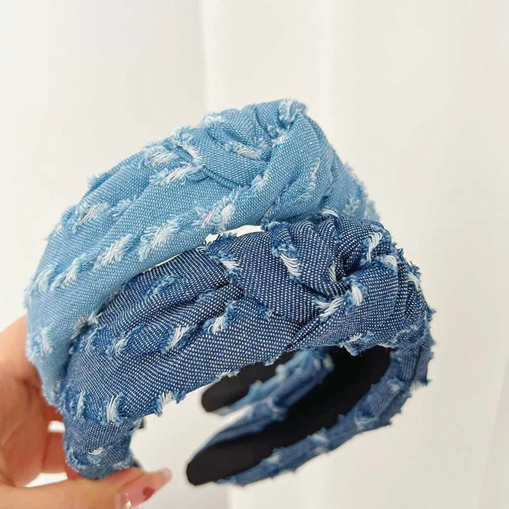 Women Denim Cloth Knotted Headbands Hairbands Headdress INS Fashion Cool Cowboy Wide Head Bands Hair Hoops