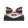 Wooden Bow Tie Handkerchief Cufflinks Set Men's Plaid Bowtie Wood Hollow carved cut out design with Gift Box Fashion Novelty tie